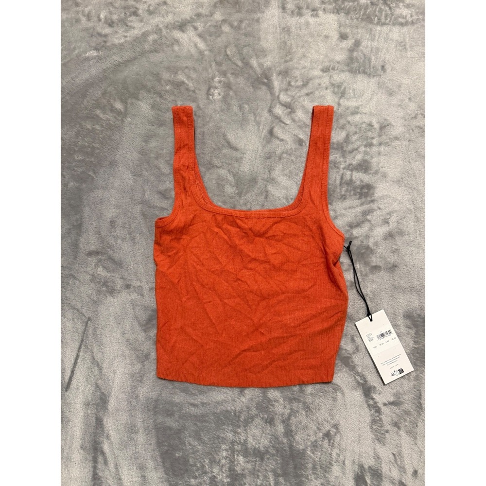 RVCA Slate Tank Womens XS Burnt Orange Ribbed Knit Square Neck Crop Top NWT